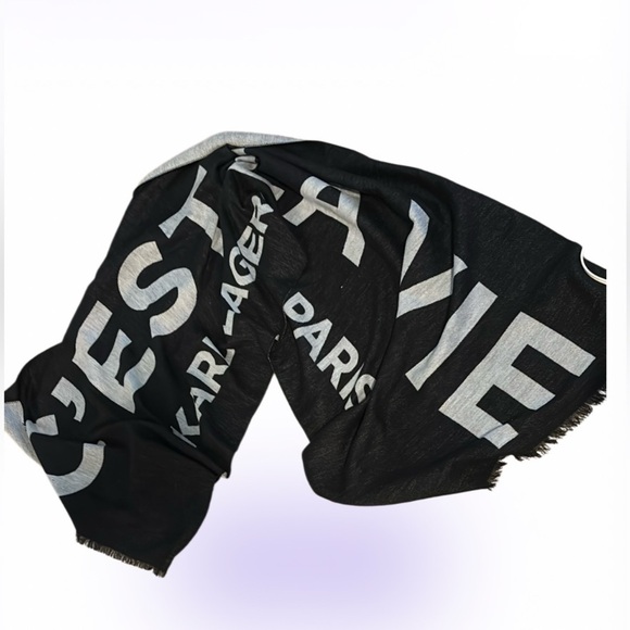 Karl Lagerfeld Black and Silver Ces’t Lavie Logo  Scarf - Picture 12 of 16